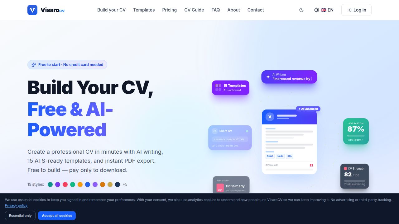 VisaroCV — Free AI CV Builder & Resume Maker | ATS-Ready Templates